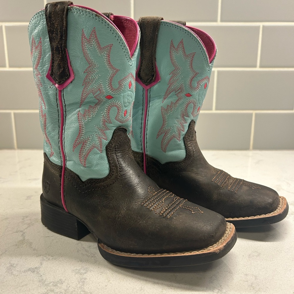 Ariat Brown and Teal Western Boots Square Toe